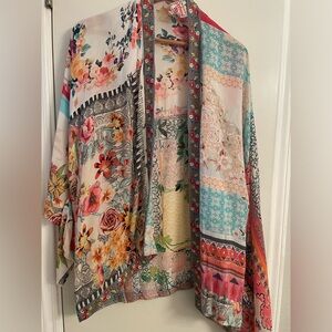 Johnny Was Floral Print Kimono Cardigan Womens XL Floral Open Front Boho Peasant